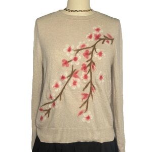 Saccharine New York 100% Cashmere Floral Knit Pullover Sweater Beige S/P